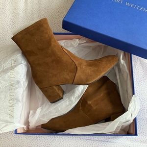 NWT Stuart Weitzman Siggy Suede-Stretch Ankle Boots - Coffee 38